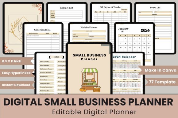 Download Hyperlinked Small Business Planner Canva - Premium Resources